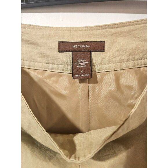 Merona 100% Linen Skirt Women's Sz 4 Khaki Lined Office Business Career - Picture 2 of 5